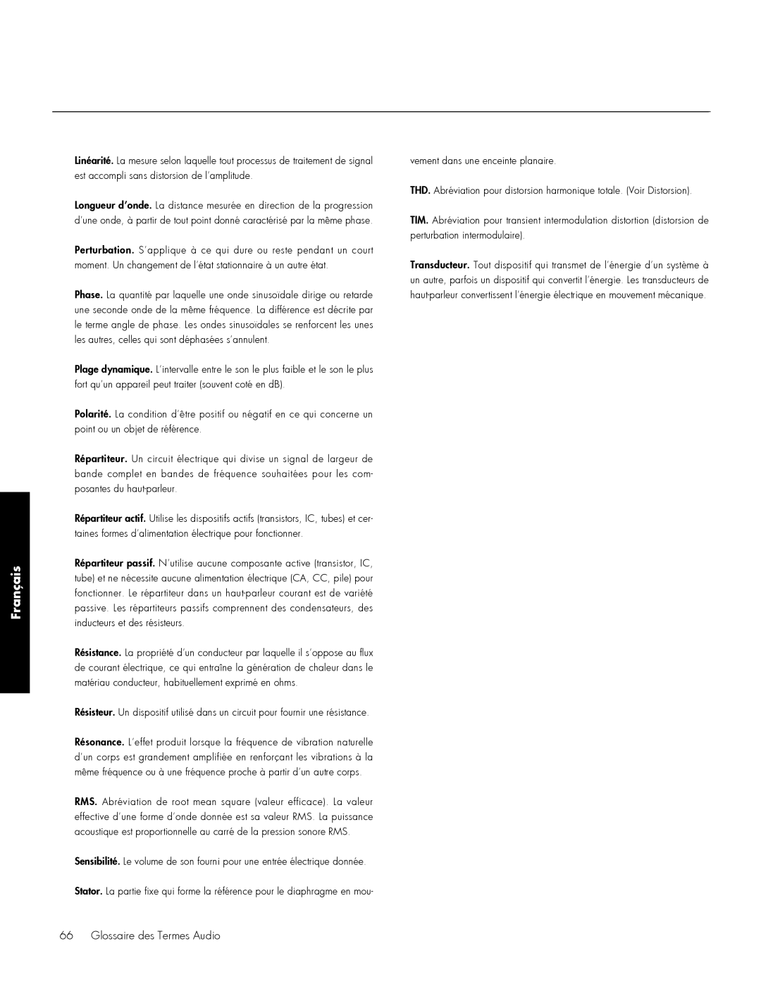 MartinLogan 210, 212 user manual Français, Glossaire des Termes Audio 