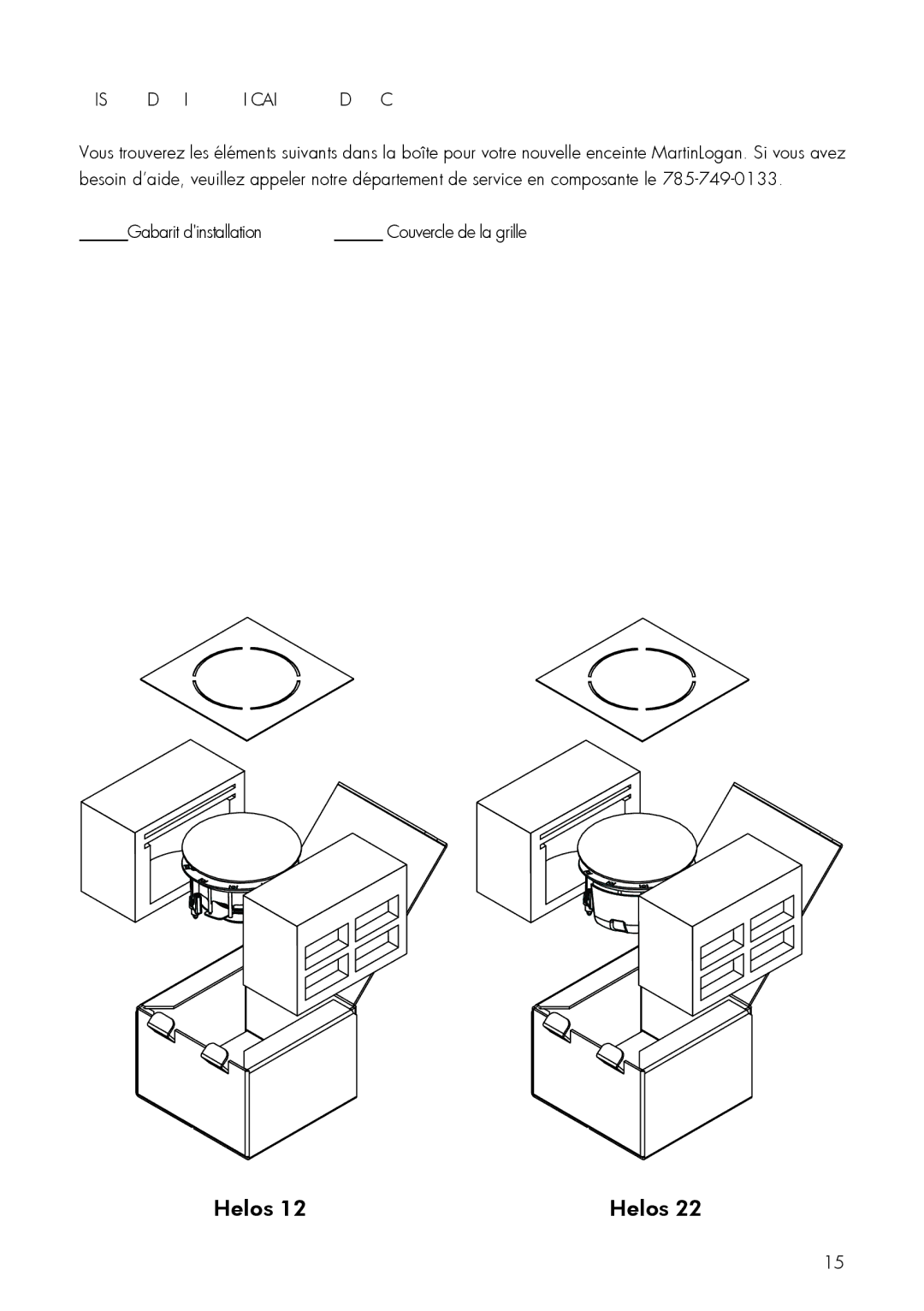 MartinLogan 12, 22 user manual Liste de vérification du contenu, Gabarit dinstallation 