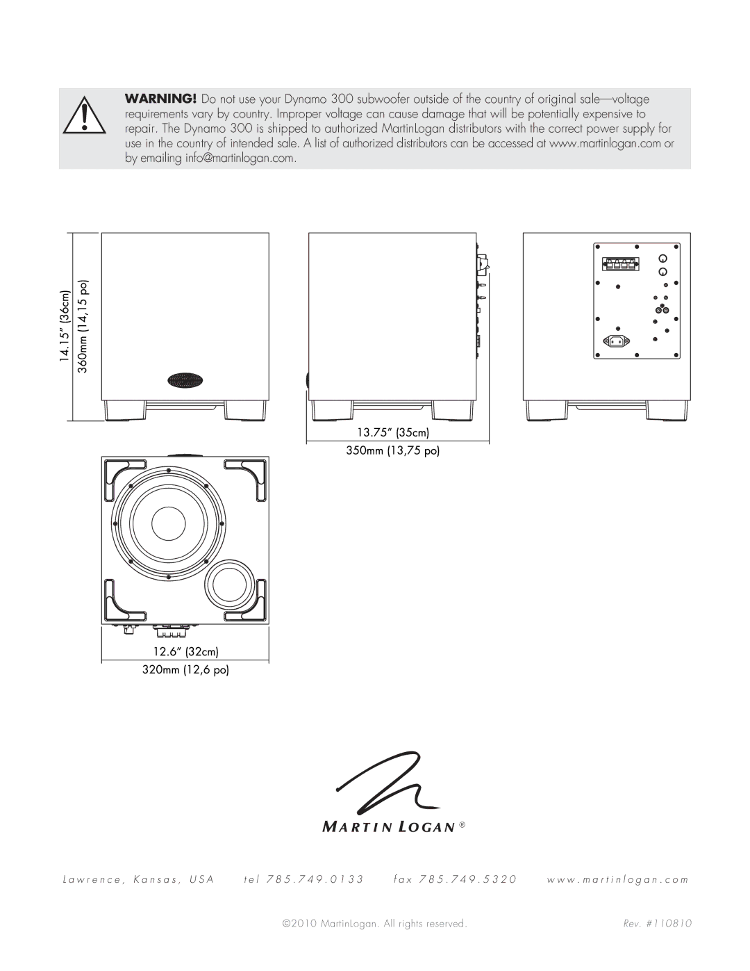 MartinLogan 300 user manual Rev. #110810 