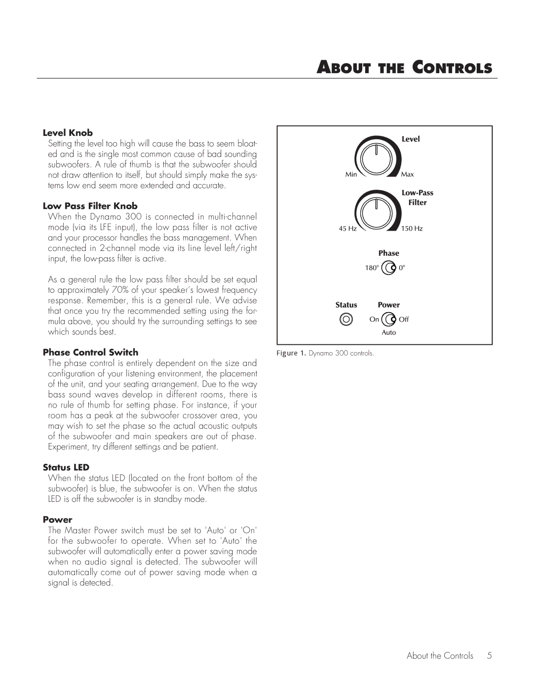 MartinLogan 300 user manual About the Controls 