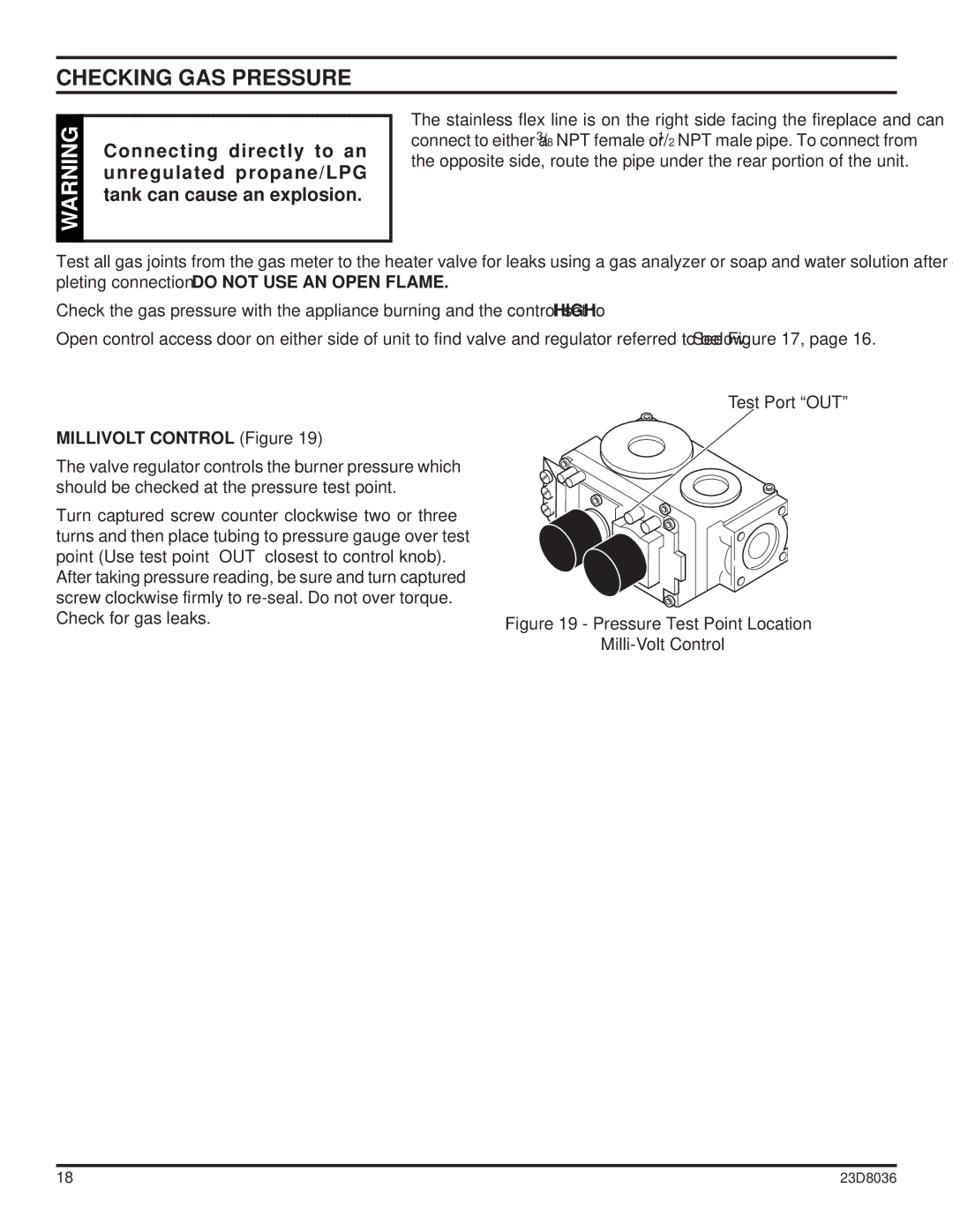 MartinLogan 33ISDG operating instructions Checking GAS Pressure, Millivolt Control Figure 