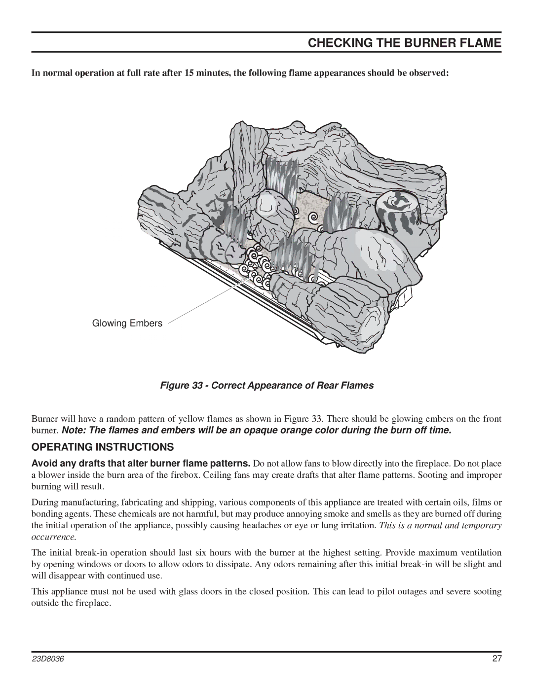 MartinLogan 33ISDG operating instructions Checking the Burner Flame, Operating Instructions 