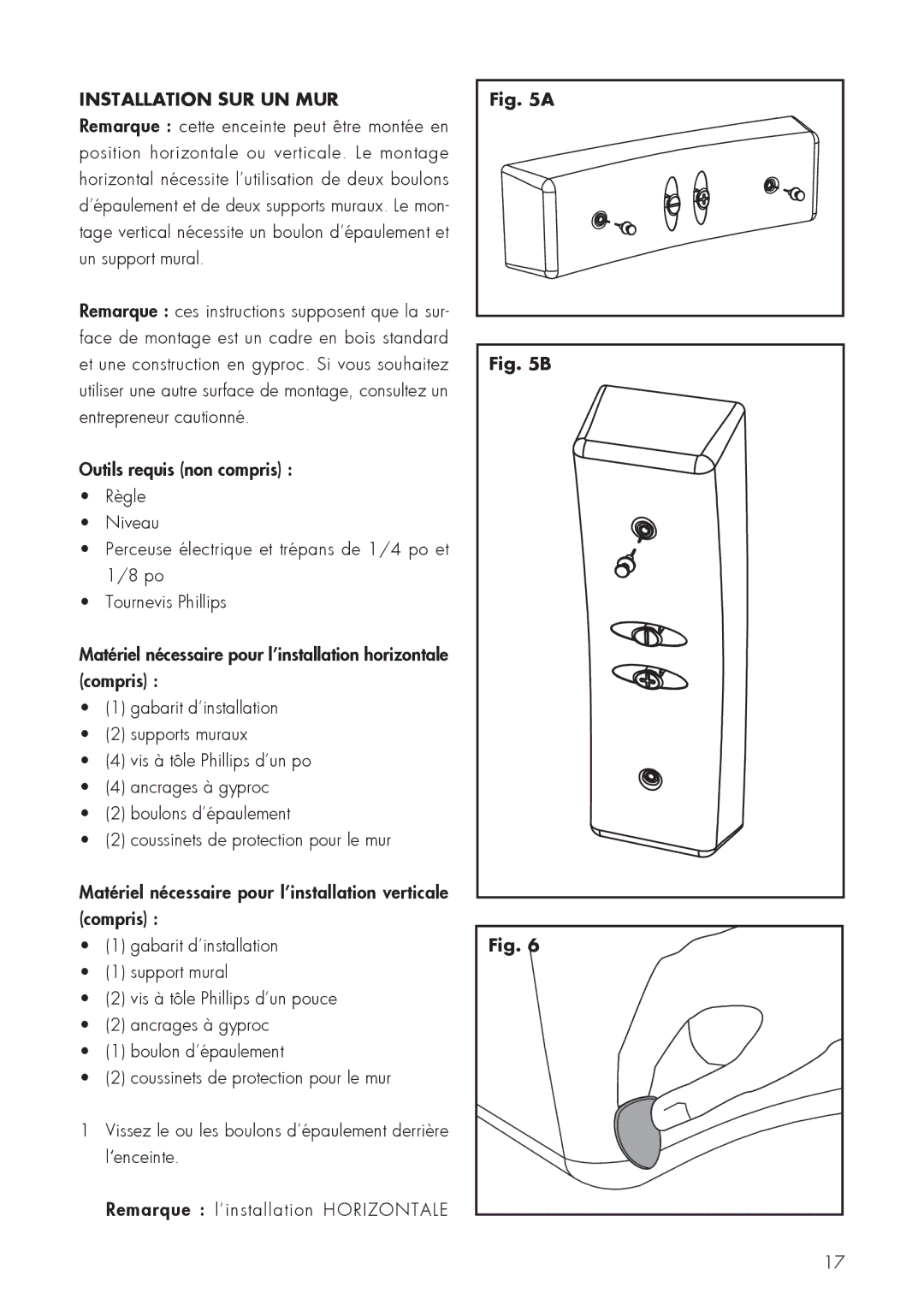 MartinLogan 6 user manual Installation SUR UN MUR 