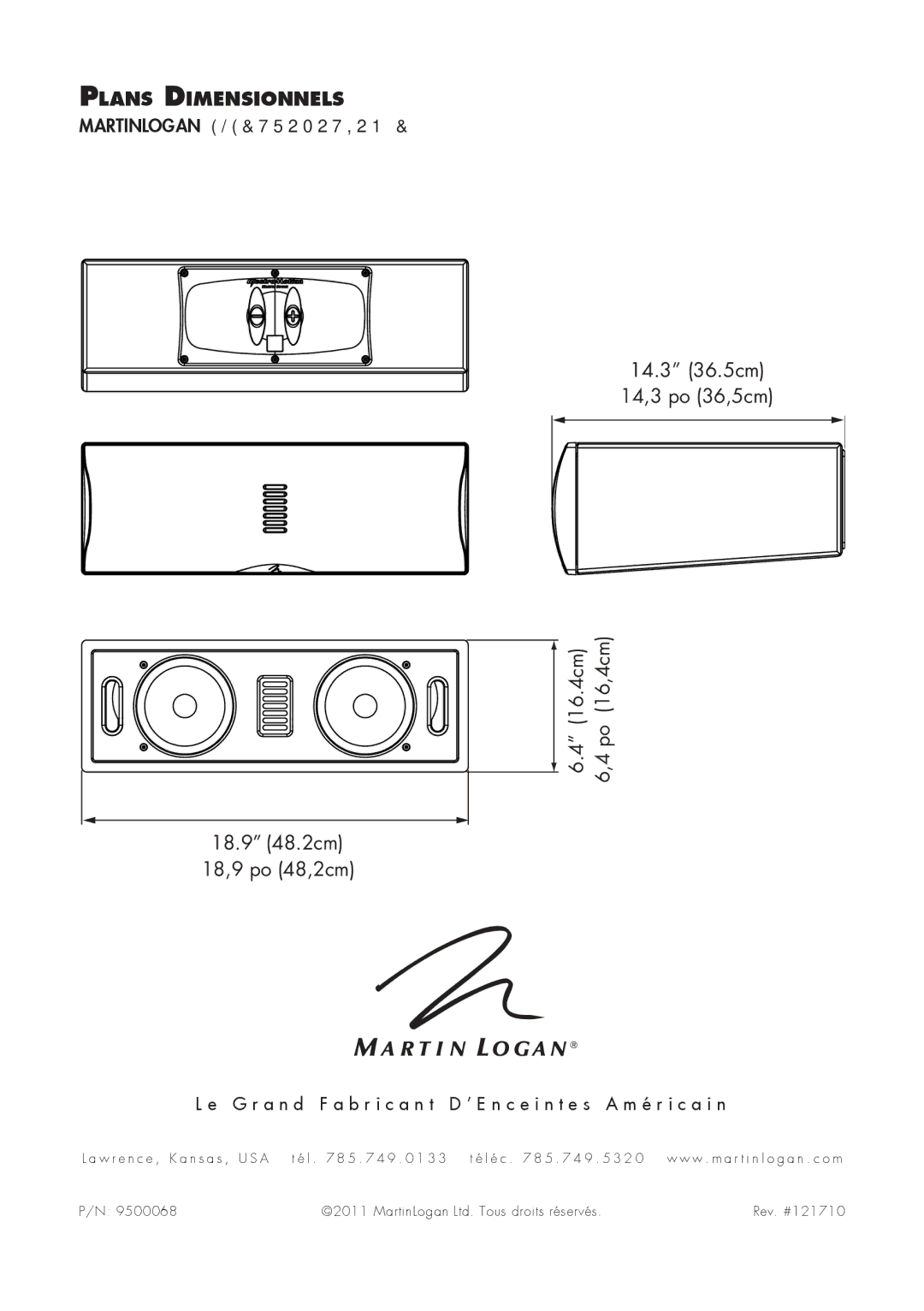 MartinLogan C2 user manual Plans Dimensionnels 