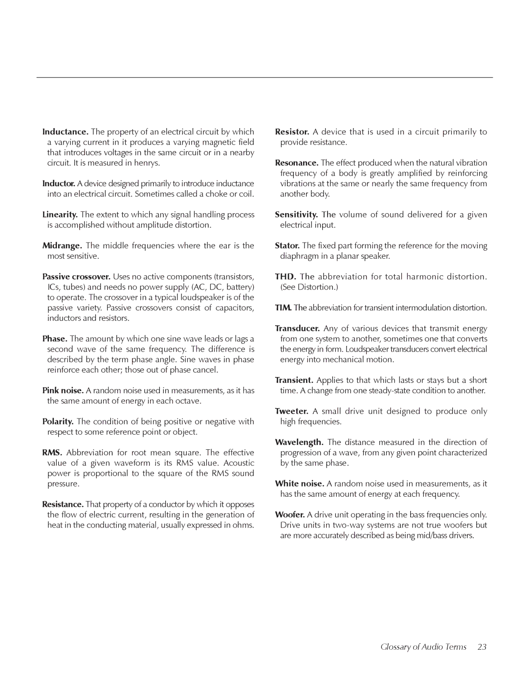 MartinLogan CLS IIz user manual Glossary of Audio Terms 