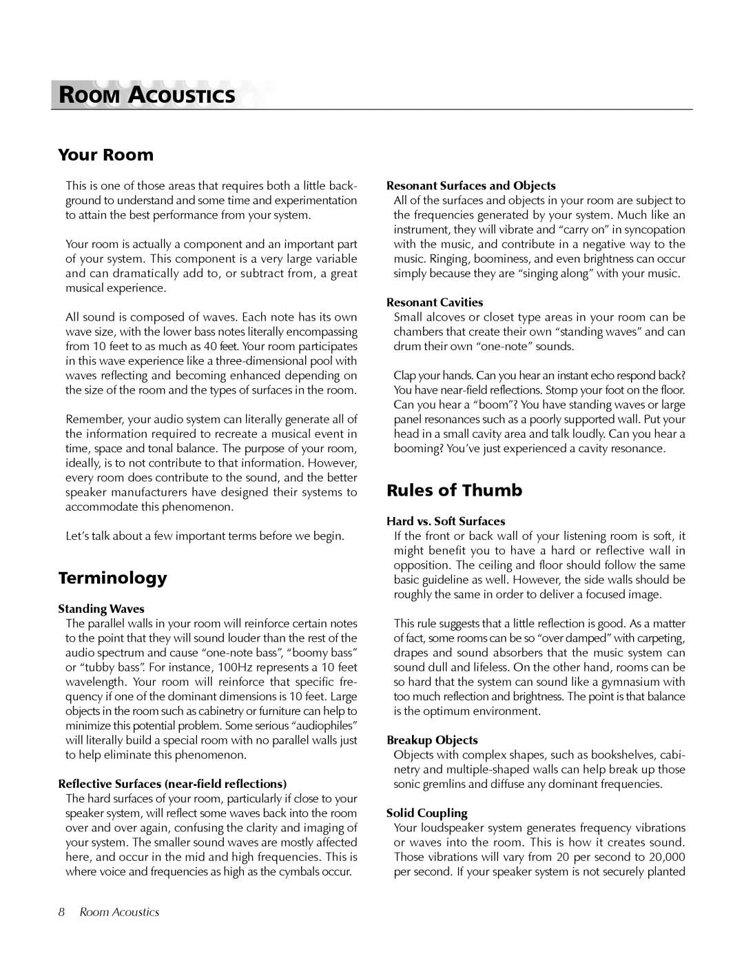 MartinLogan CLS IIz user manual Room Acoustics, Your Room, Terminology, Rules of Thumb 