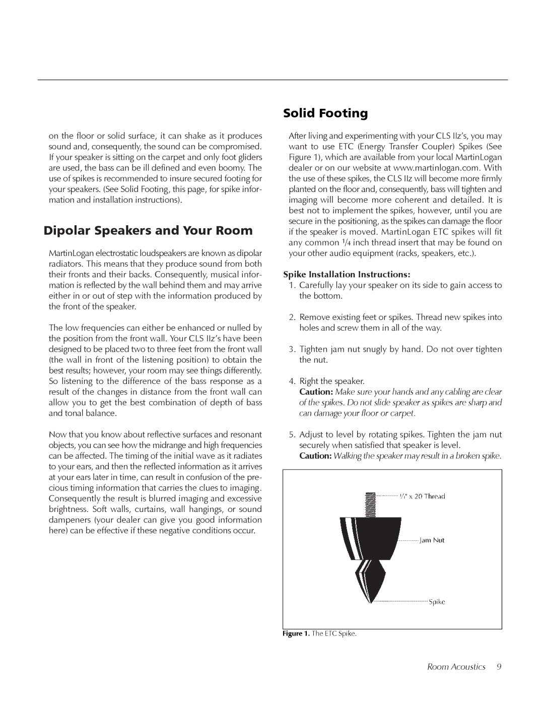 MartinLogan CLS IIz user manual Dipolar Speakers and Your Room, Solid Footing 