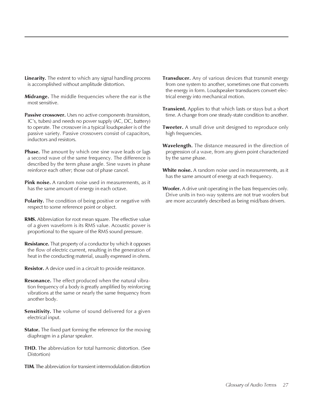 MartinLogan CLX user manual Glossary of Audio Terms 