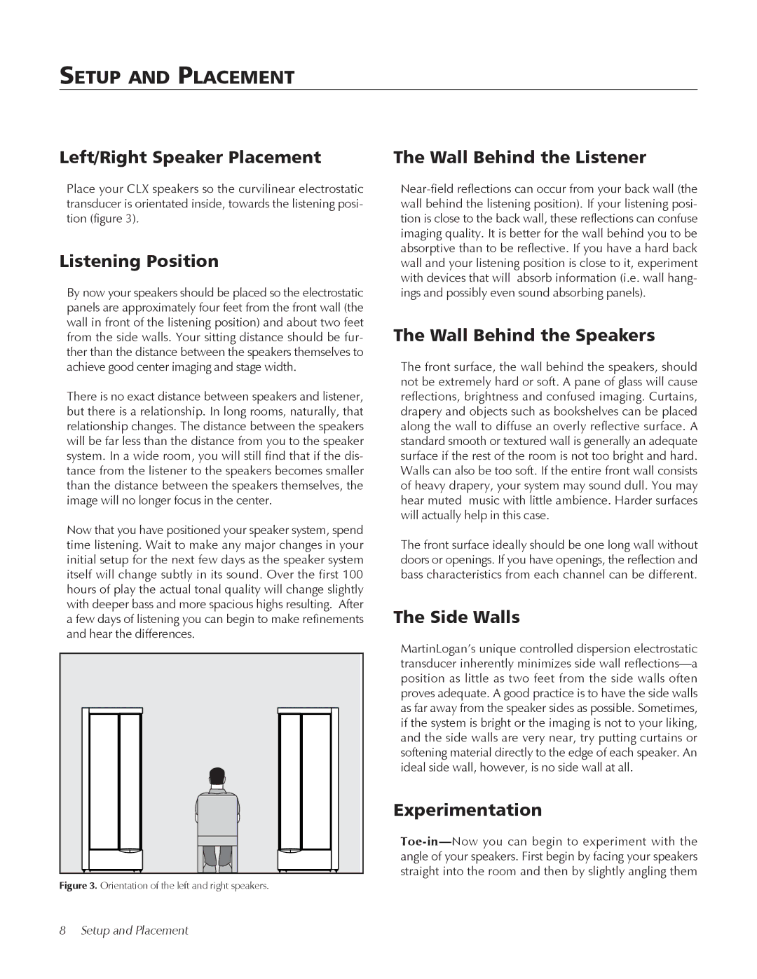 MartinLogan CLX user manual Setup and Placement 