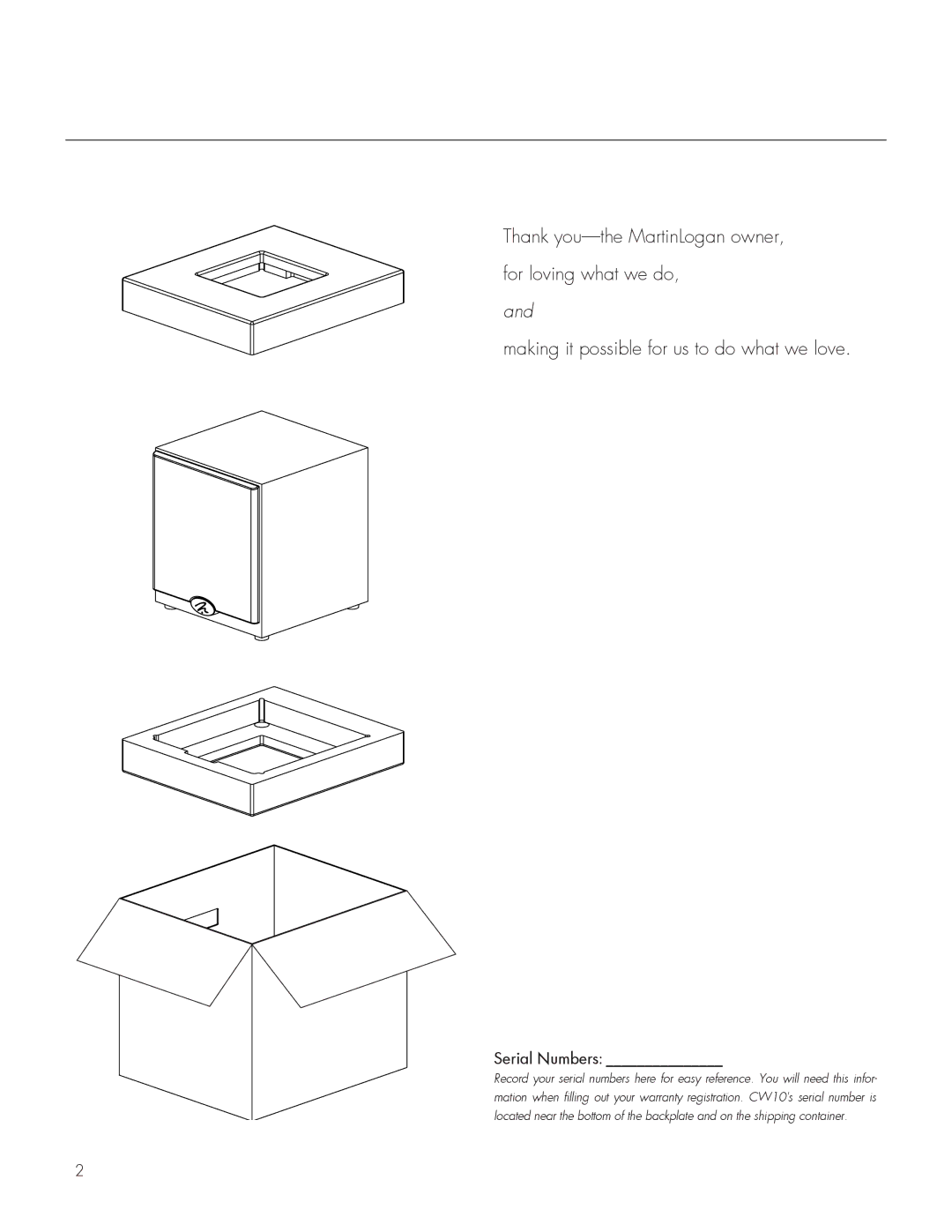 MartinLogan CW10 user manual Serial Numbers 