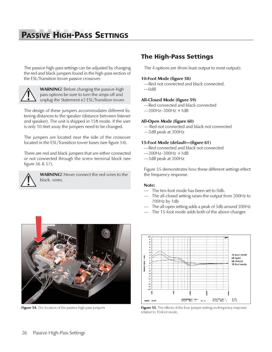 MartinLogan E2 manual Passive HIGH-PASS Settings, High-Pass Settings 