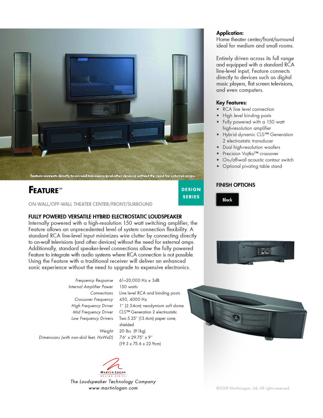 MartinLogan Fully Powered Versatile Hybrid Electrostatic Loudspeaker dimensions Application, Key Features 