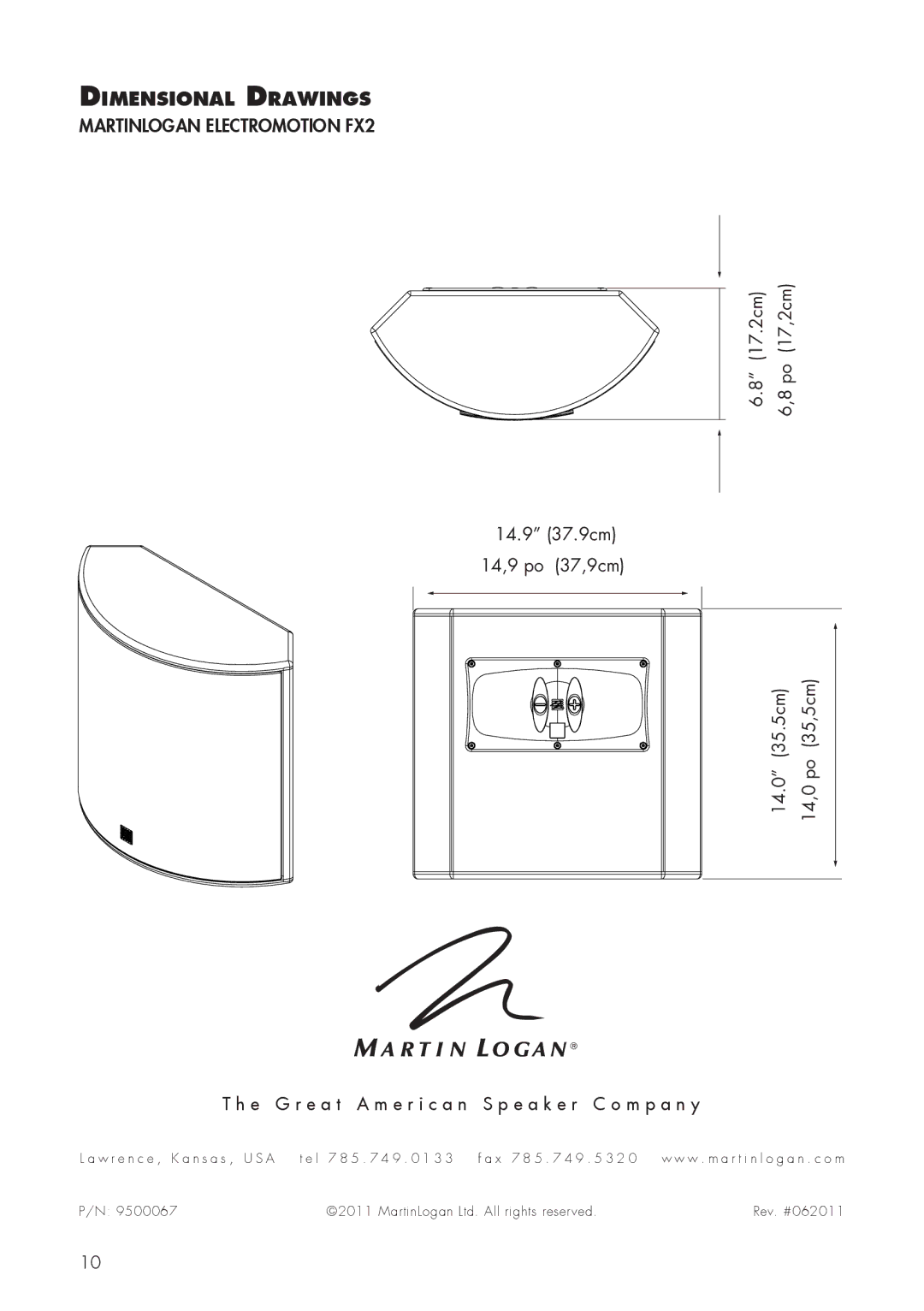 MartinLogan FX2 user manual Dimensional Drawings 