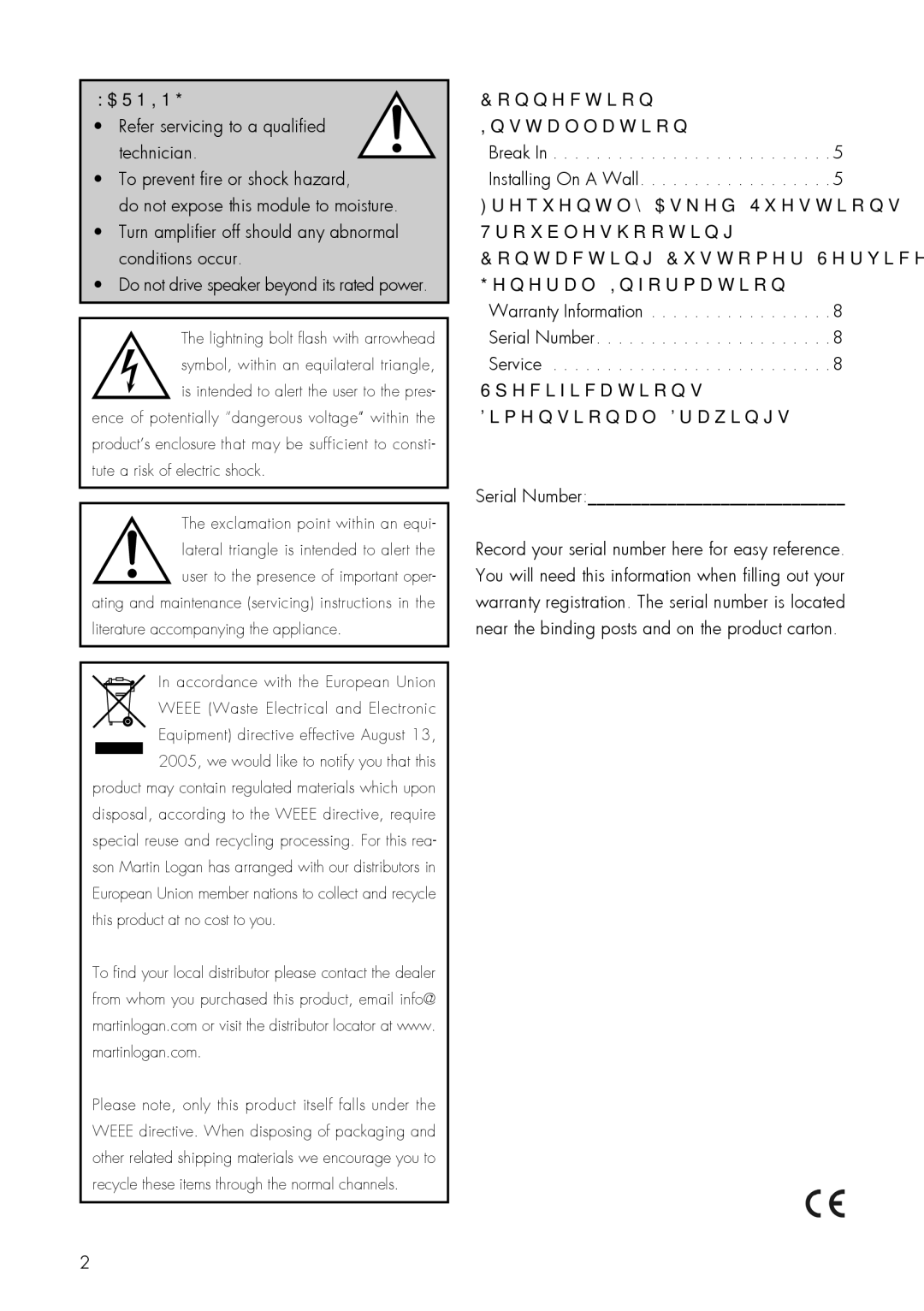 MartinLogan FX2 user manual Serial Number 