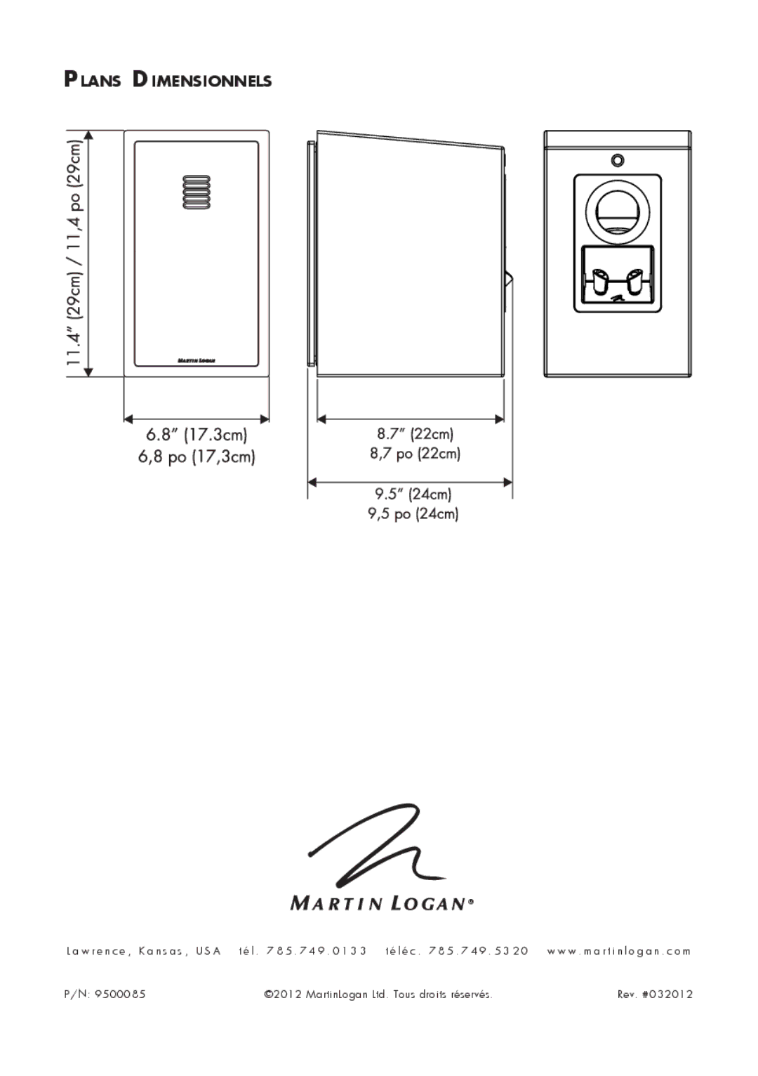 MartinLogan I5 user manual Plans Dimensionnels 