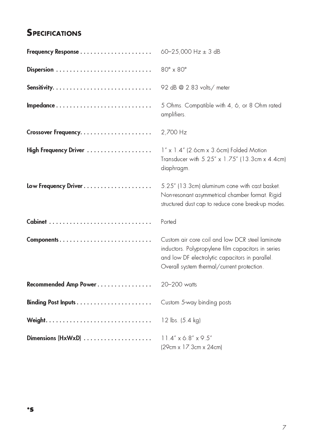 MartinLogan I5 user manual Specifications 