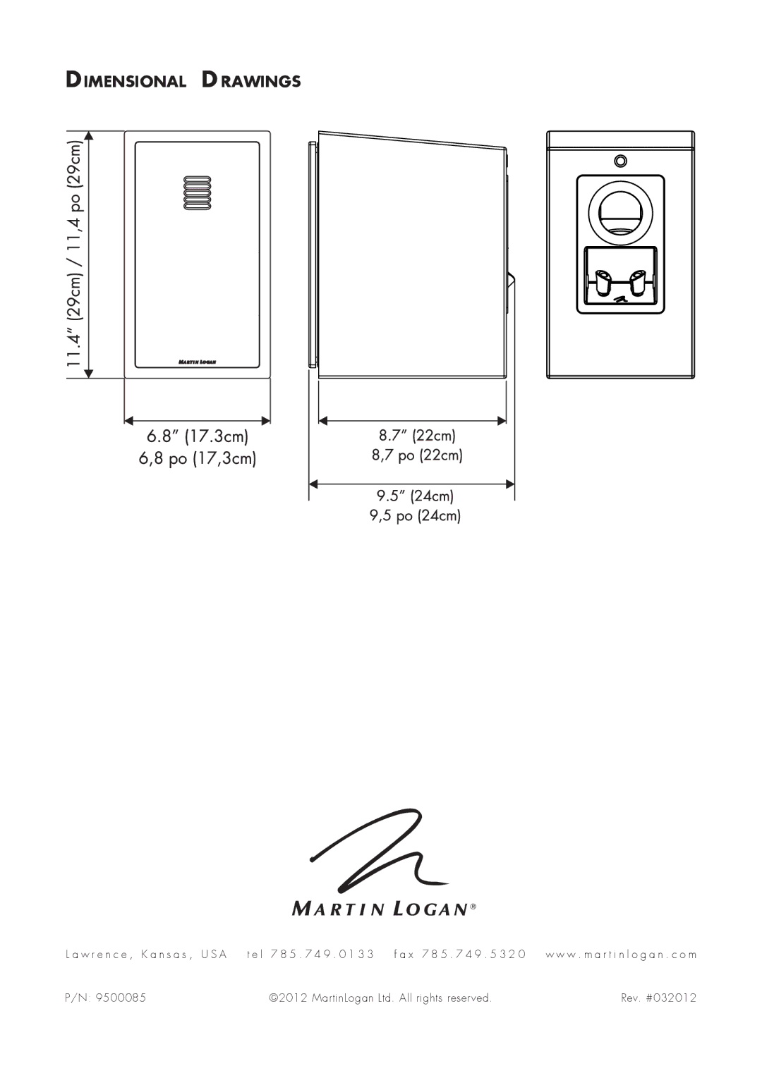 MartinLogan I5 user manual Dimensional Drawings 