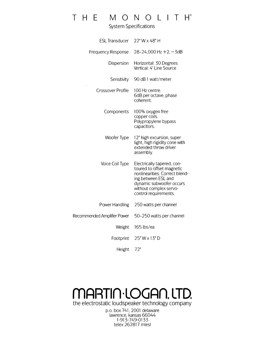 MartinLogan Loudspeake manual 