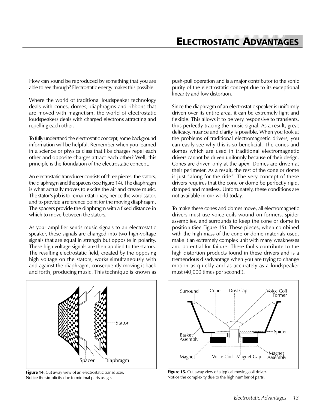 MartinLogan Loudspeaker Systems user manual Electrostatic Advantages 