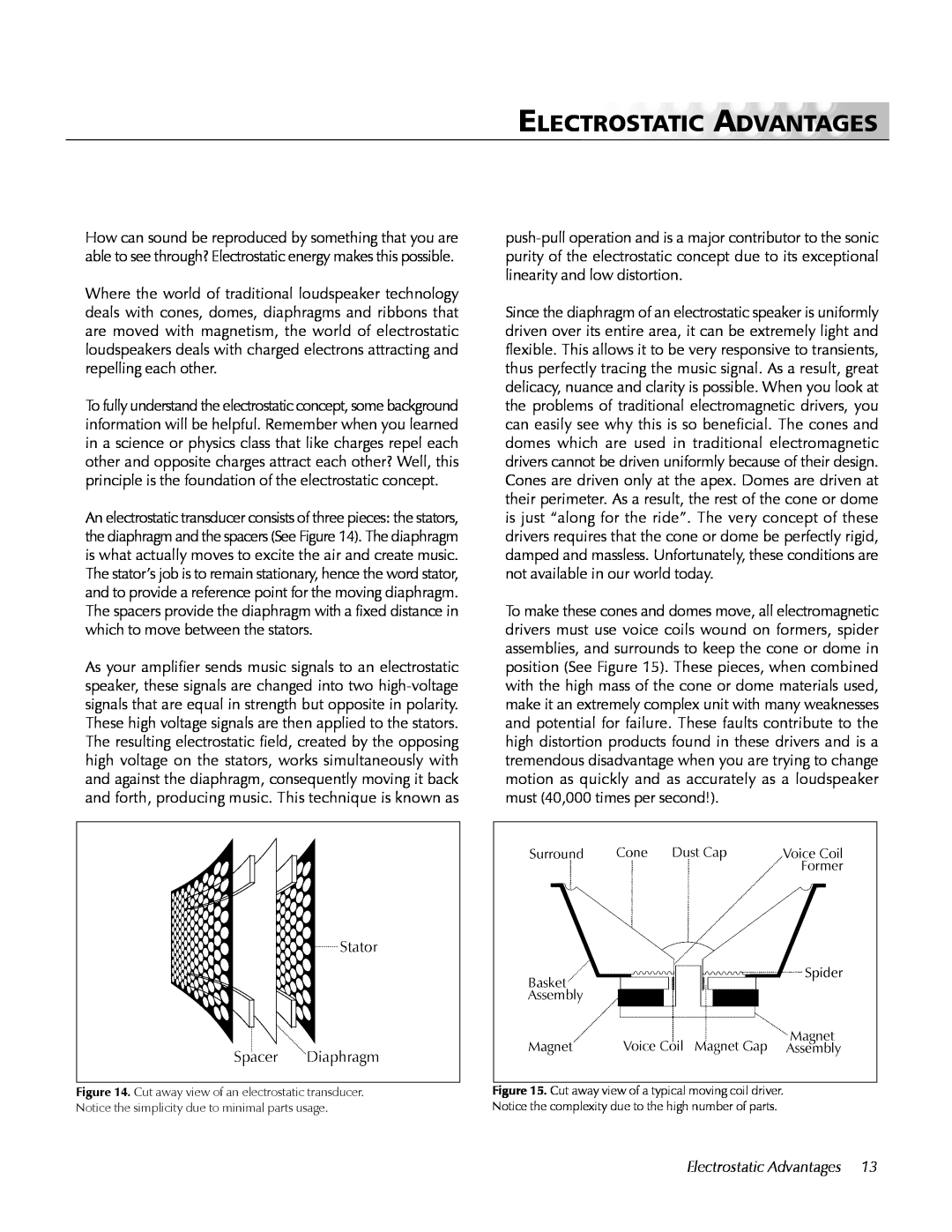 MartinLogan Loudspeaker Systems user manual Electrostatic Advantages 