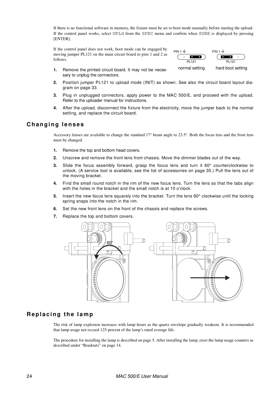 MartinLogan MAC 500/E user manual A n g i n g l e n s e s, P l a c i n g t h e l a m p 