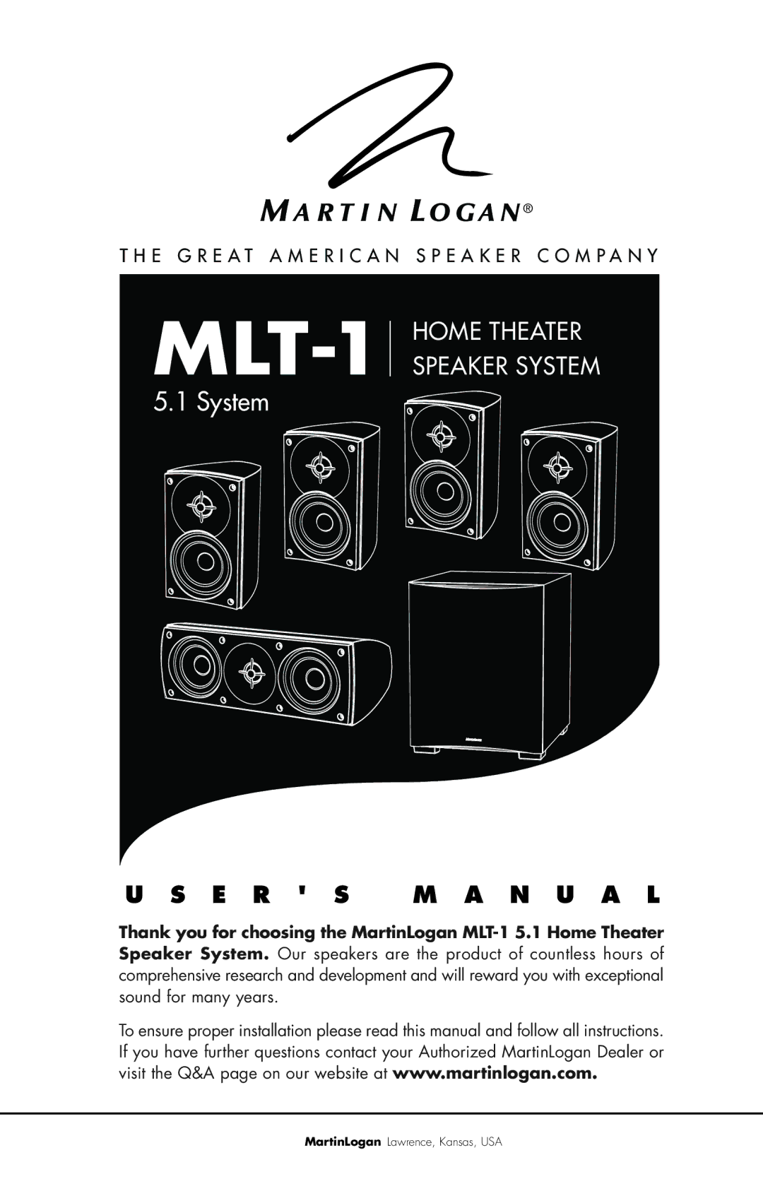 MartinLogan MLT-1 user manual 