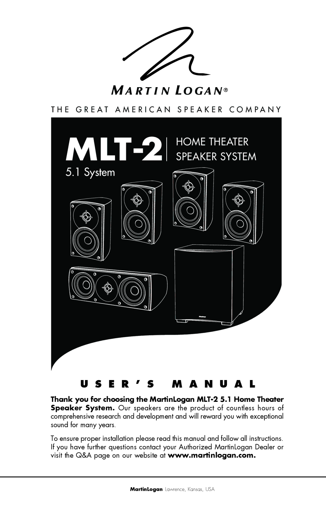 MartinLogan MLT-2 user manual 