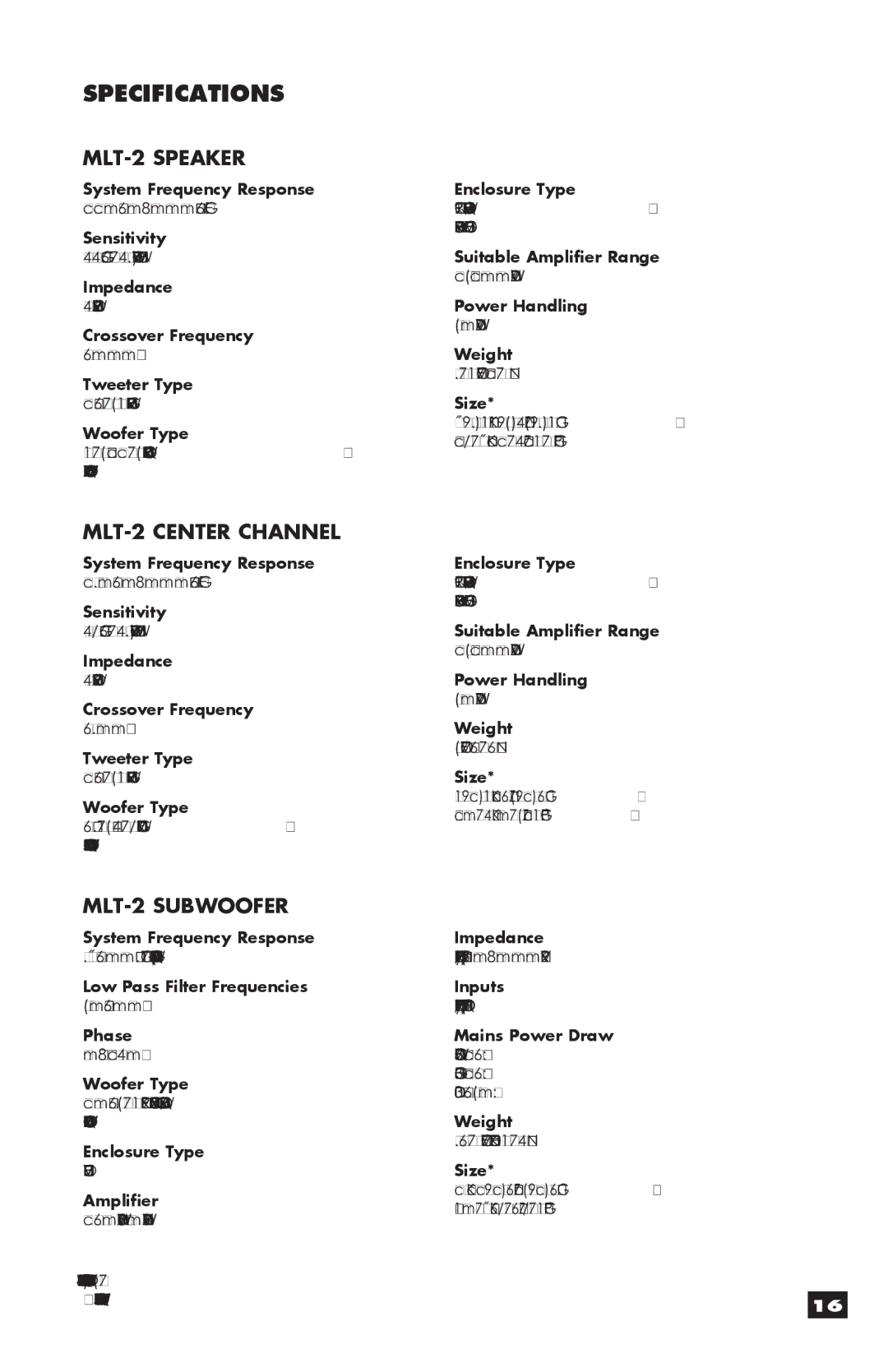 MartinLogan user manual Specifications, MLT-2 Speaker 