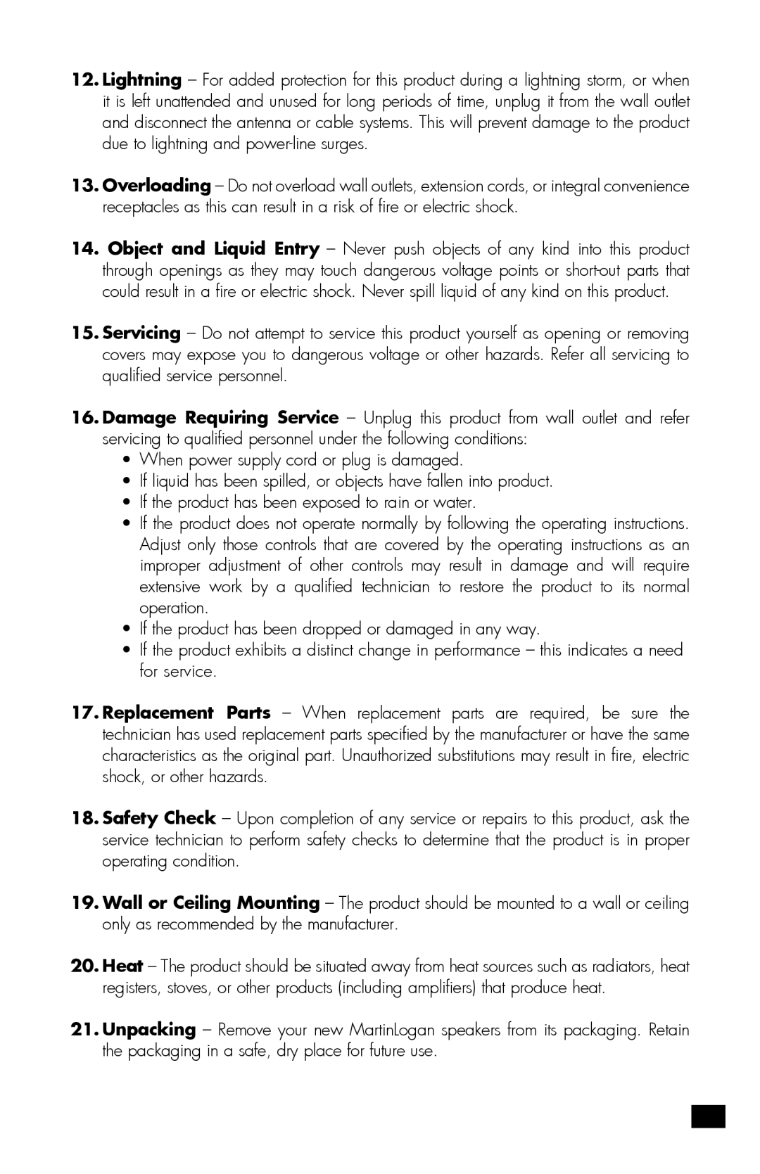 MartinLogan MLT-2 user manual 