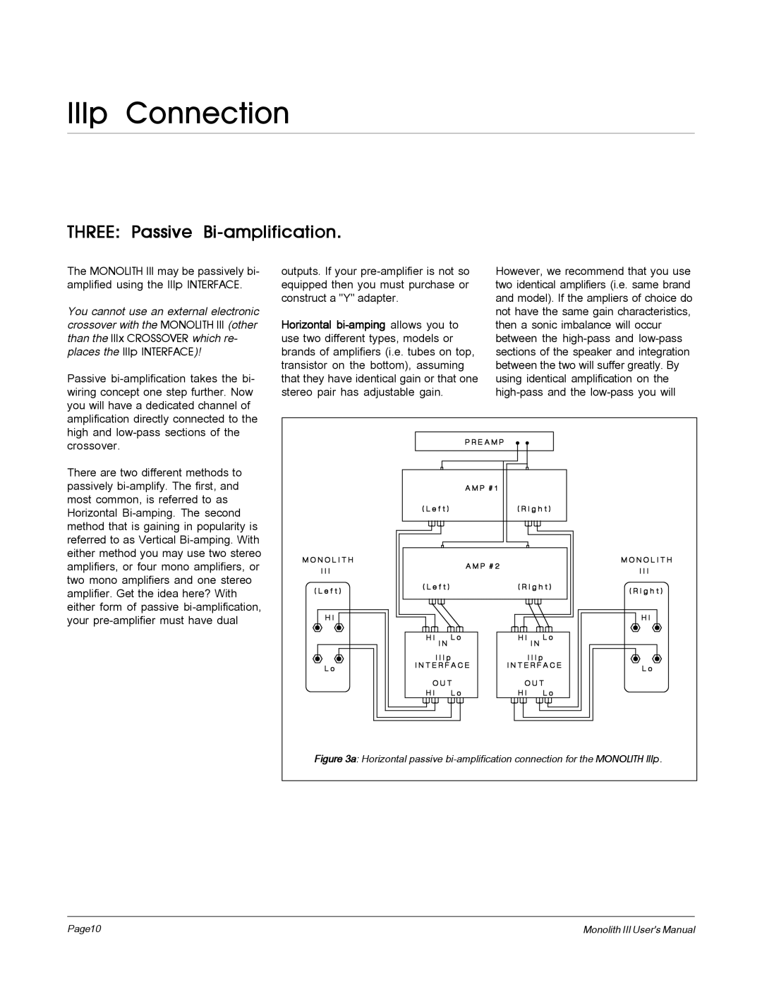 MartinLogan Monolith III user manual Three Passive Bi-amplification 