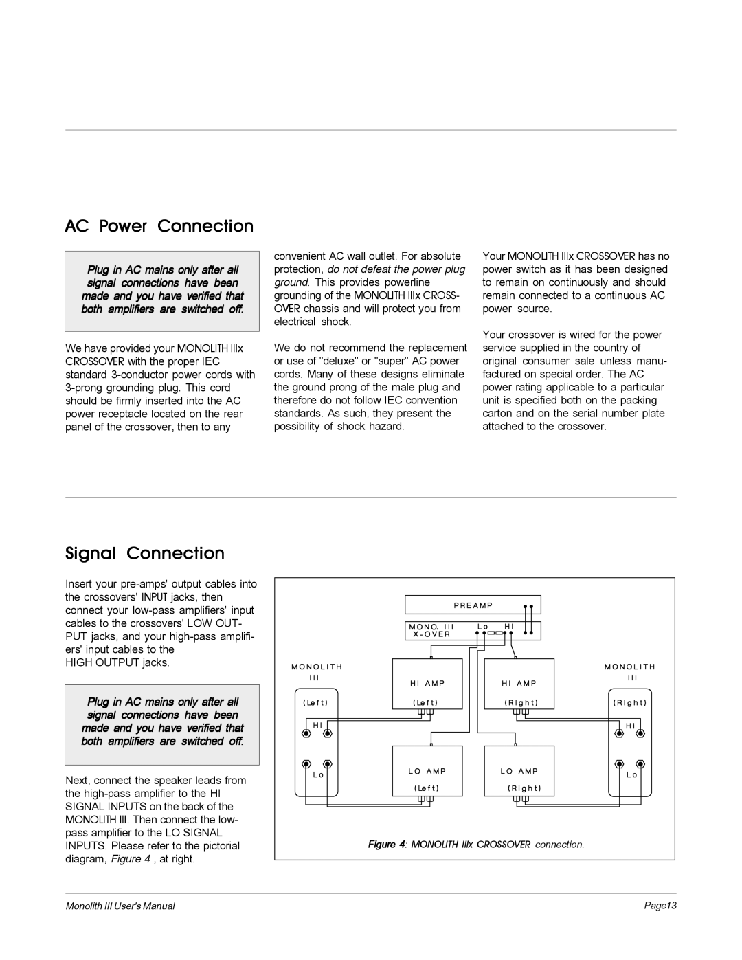 MartinLogan user manual Monolith IIIx Crossover connection 