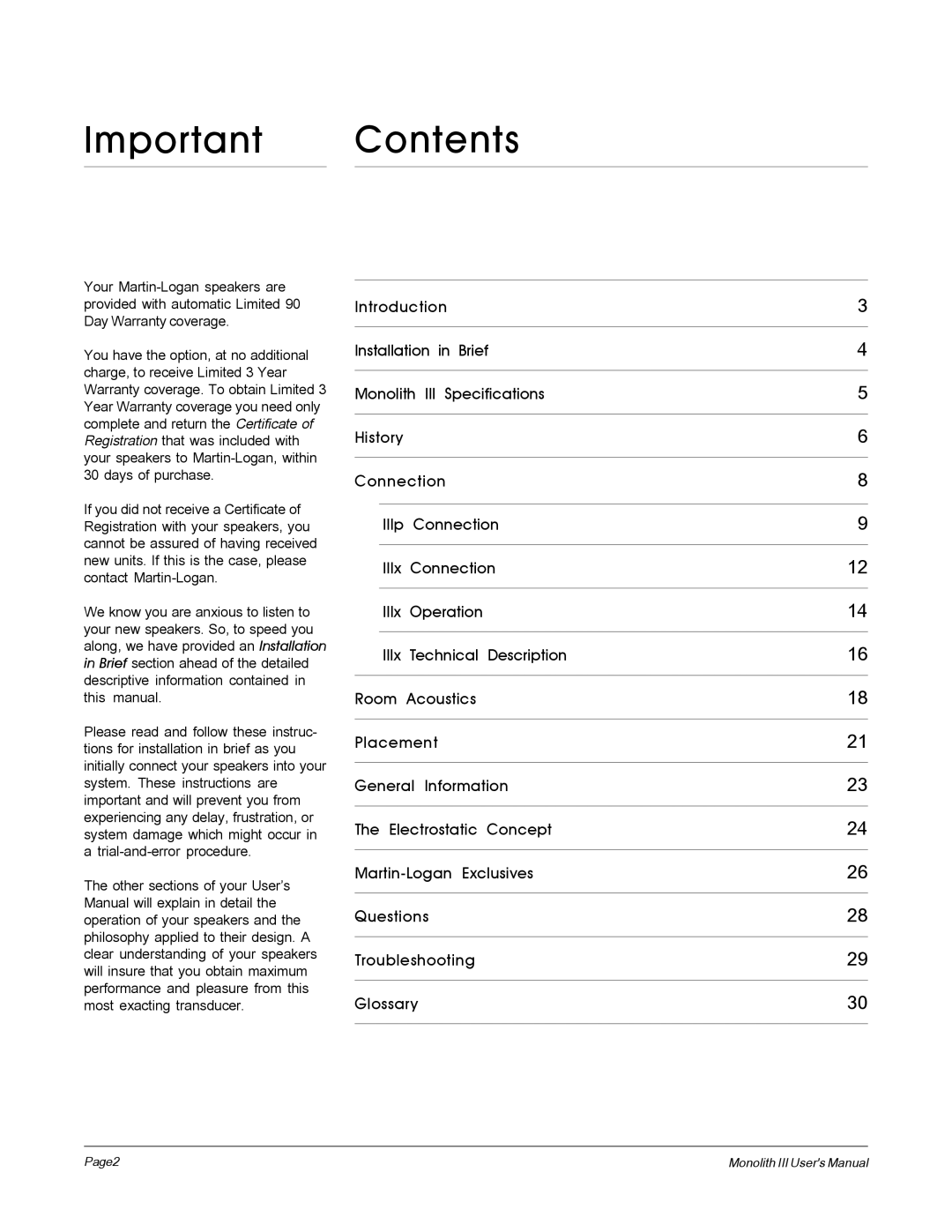 MartinLogan Monolith III user manual Contents 