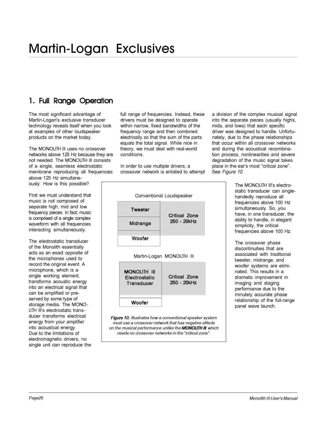 MartinLogan Monolith III user manual Martin-Logan Exclusives, Full Range Operation 