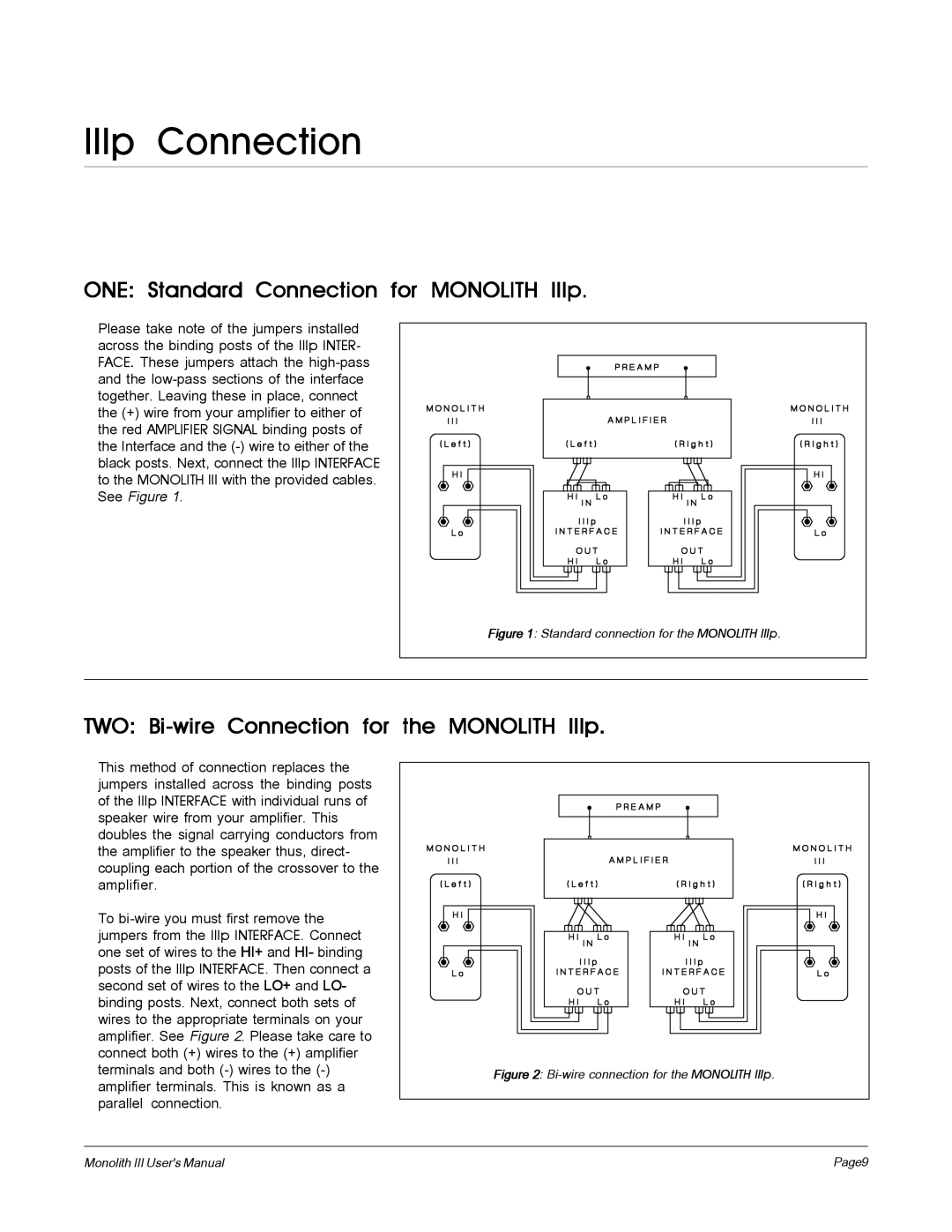 MartinLogan IIIp Connection, ONE Standard Connection for Monolith IIIp, TWO Bi-wire Connection for the Monolith IIIp 