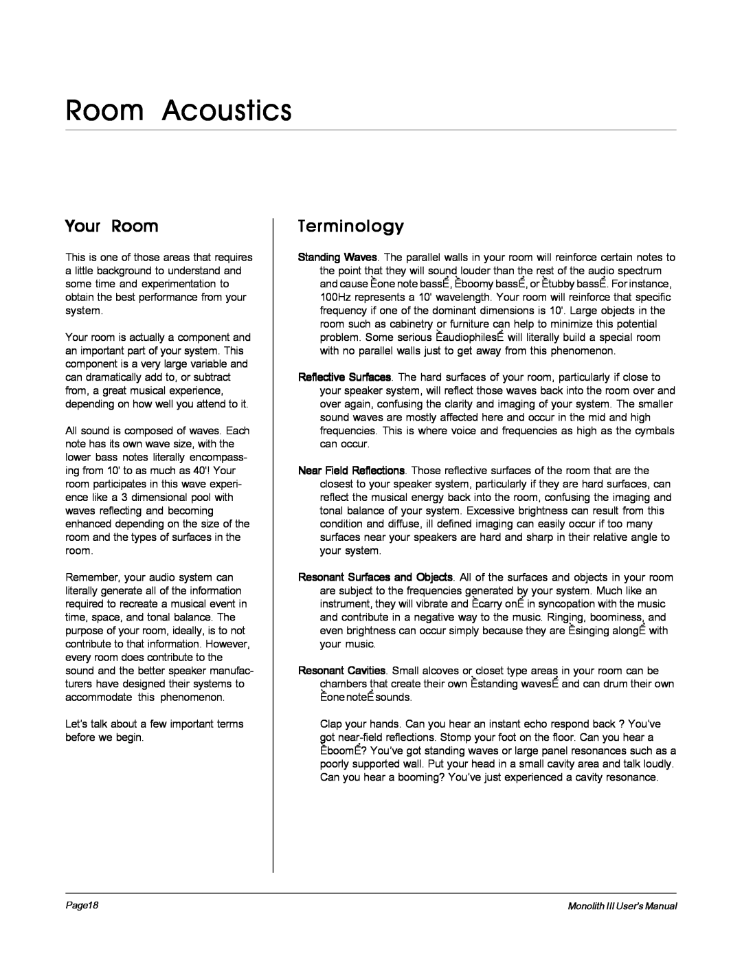 MartinLogan Monolith III user manual Room Acoustics, Your Room, Terminology 