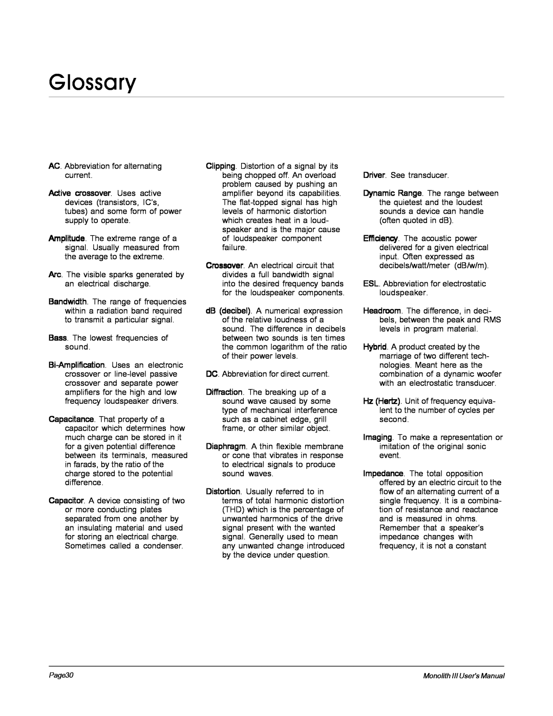 MartinLogan Monolith III user manual Glossary 