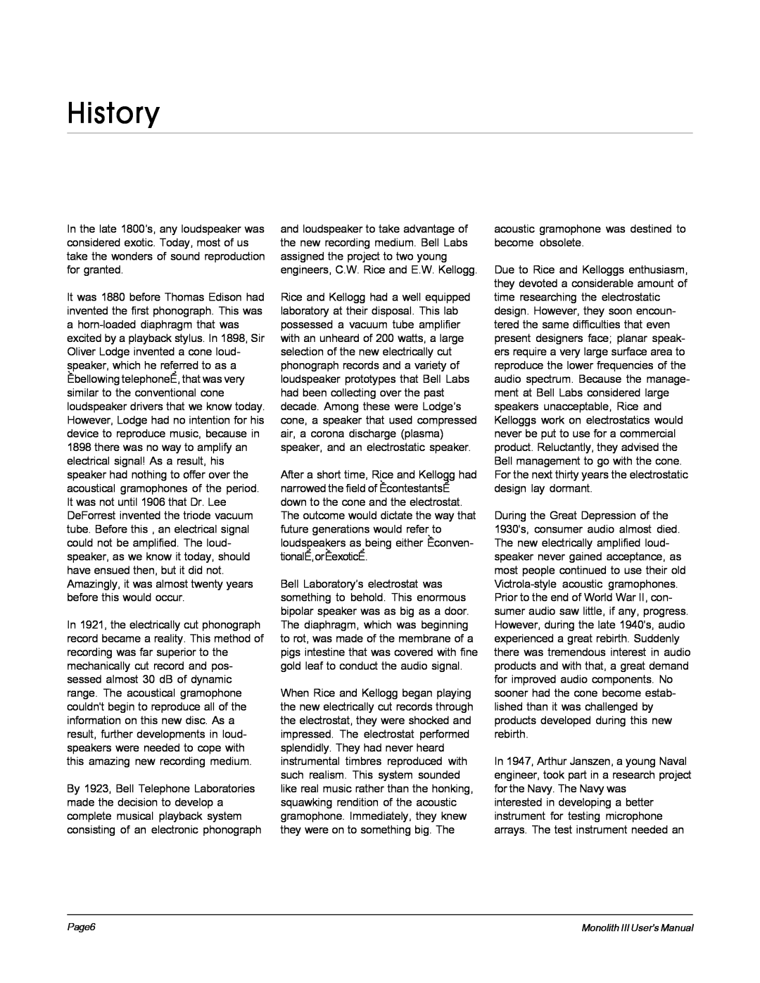 MartinLogan Monolith III user manual History, Page6 