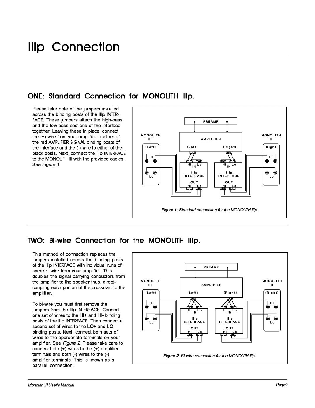MartinLogan Monolith III user manual IIIp Connection, ONE Standard Connection for MONOLITH IIIp 
