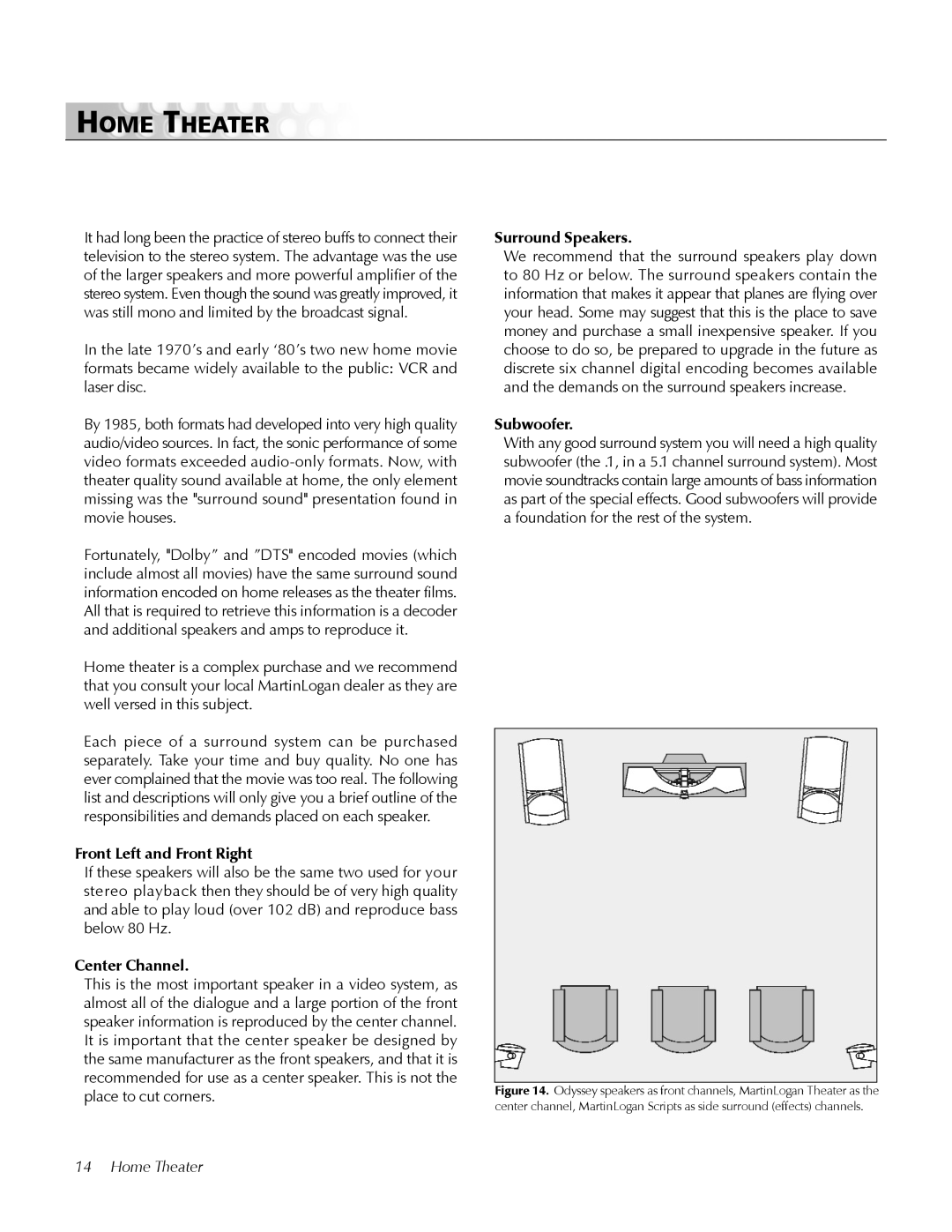 MartinLogan Odyssey user manual Home Theater, Subwoofer 