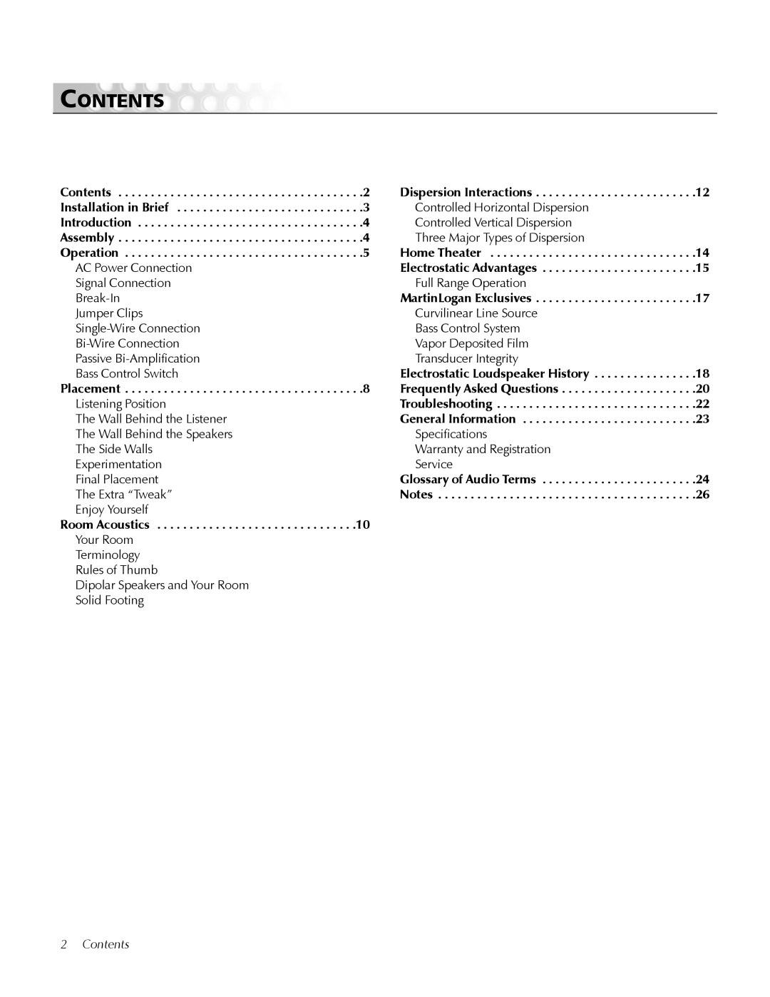 MartinLogan Odyssey user manual Contents 