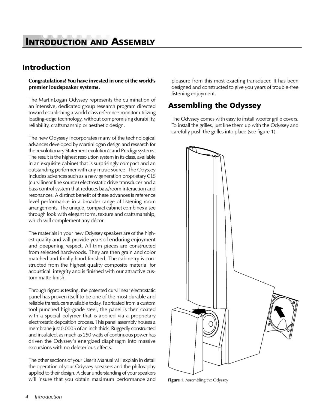 MartinLogan user manual Introduction and Assembly, Assembling the Odyssey 