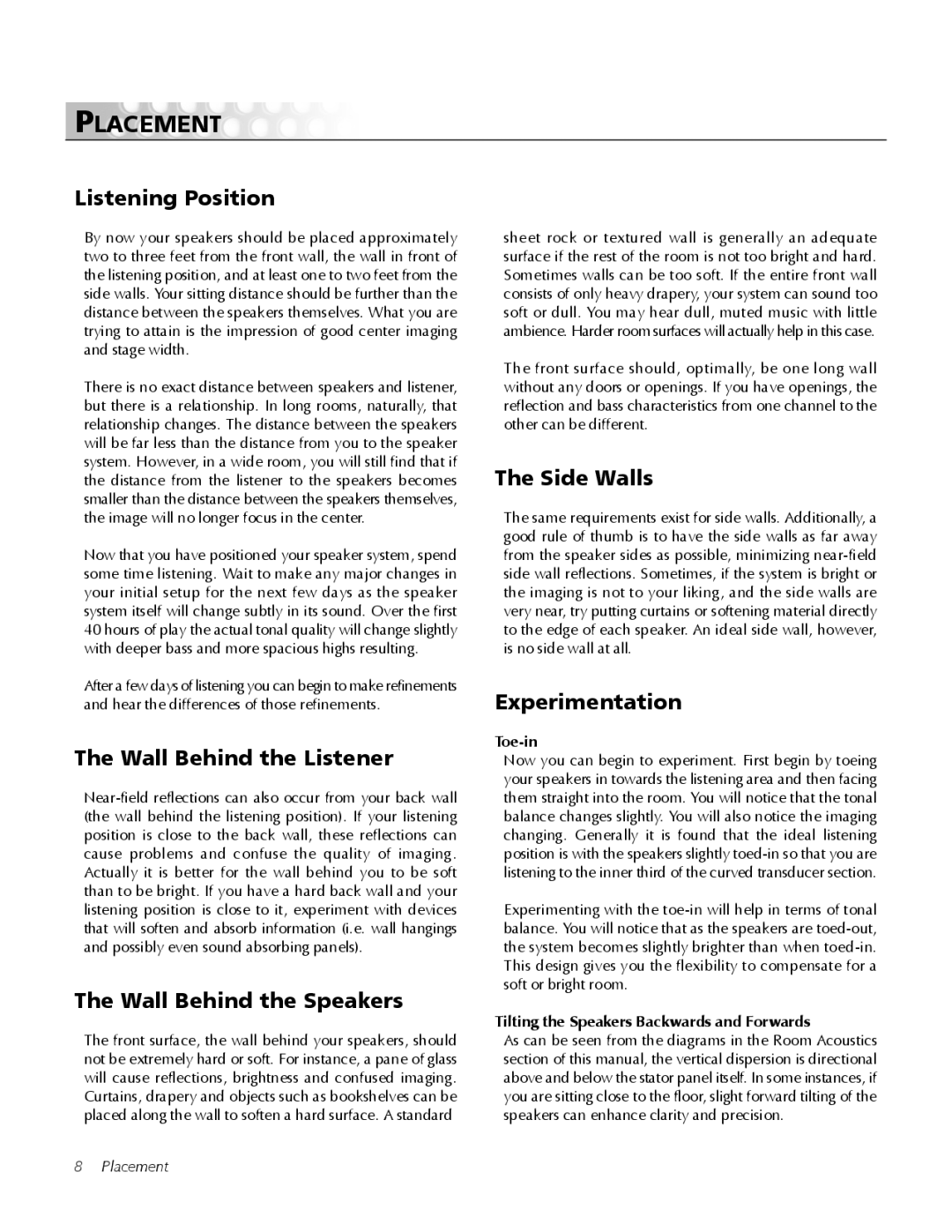 MartinLogan Odyssey user manual Placement 