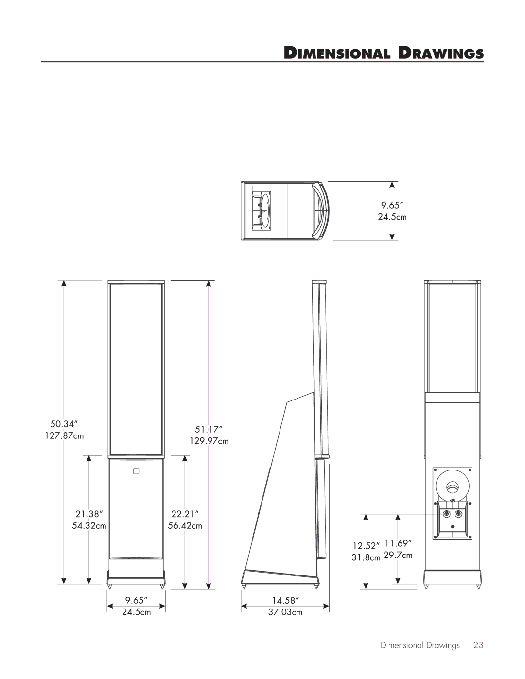 MartinLogan Source Speakers user manual Dimensional Drawings 