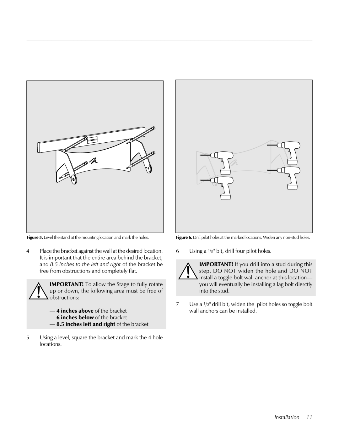 MartinLogan STAGECenter Channel Speaker user manual inches to the left and right of the bracket be 