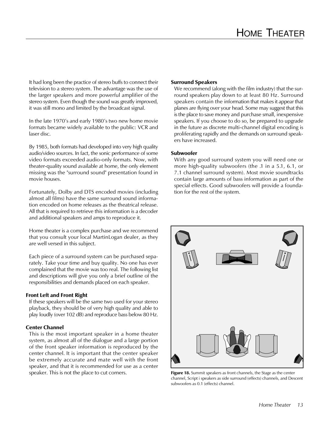 MartinLogan STAGECenter Channel Speaker user manual Home Theater 