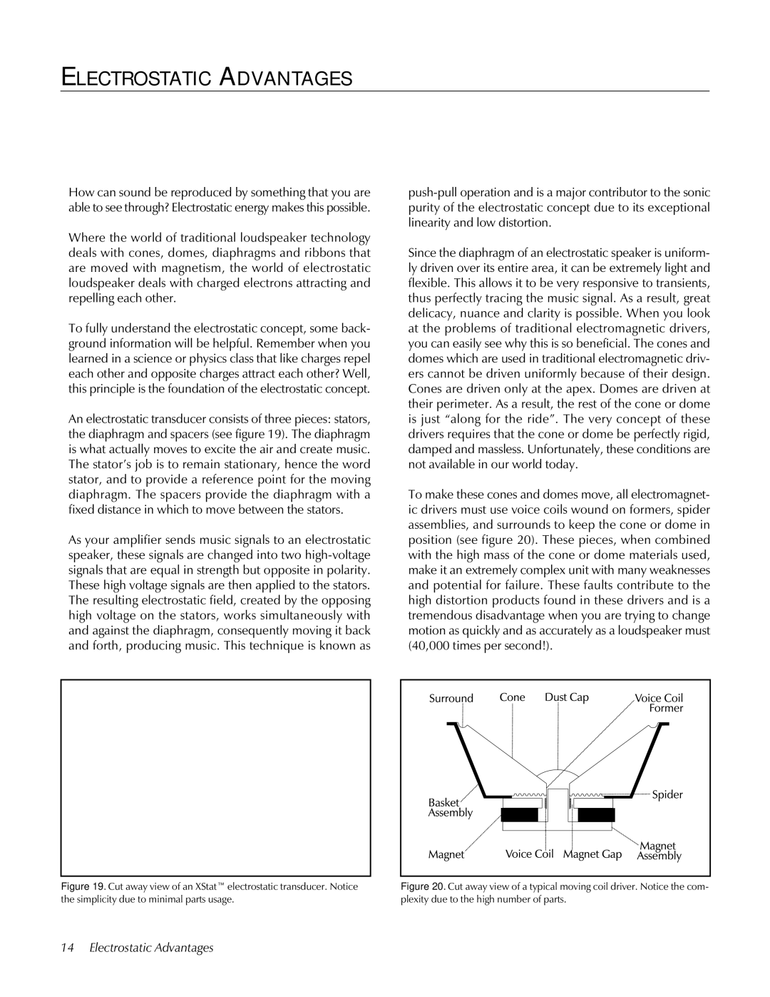 MartinLogan STAGECenter Channel Speaker user manual Electrostatic Advantages 