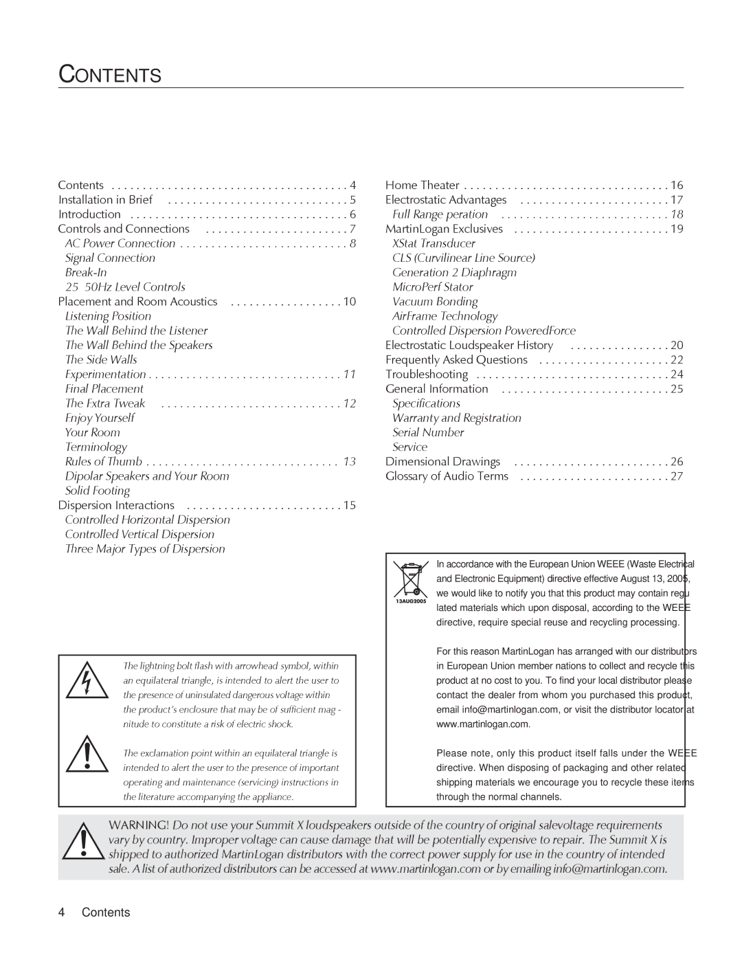 MartinLogan Summit X user manual Contents 