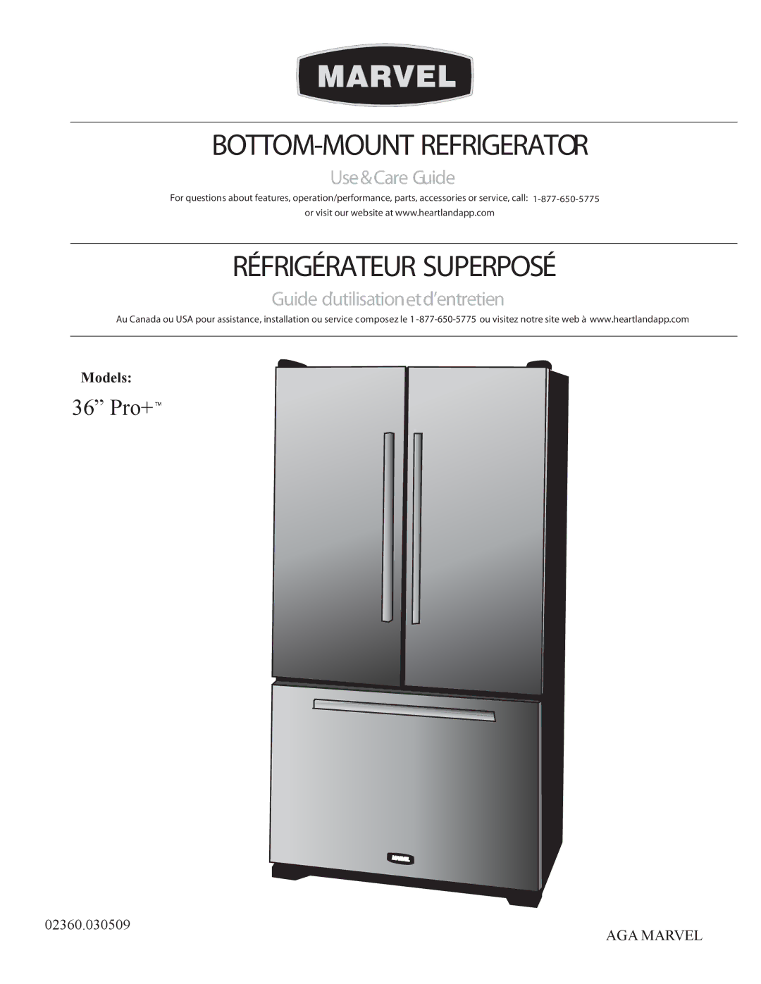 Marvel Group 36 PRO+ manual BOTTOM-MOUNT Refrigerator 