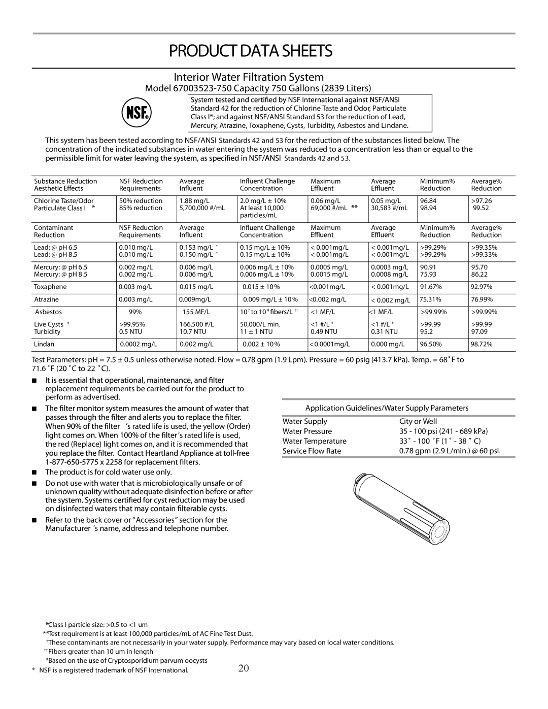 Marvel Group 36 PRO+ manual Product Data Sheets, Interior Water Filtration System 