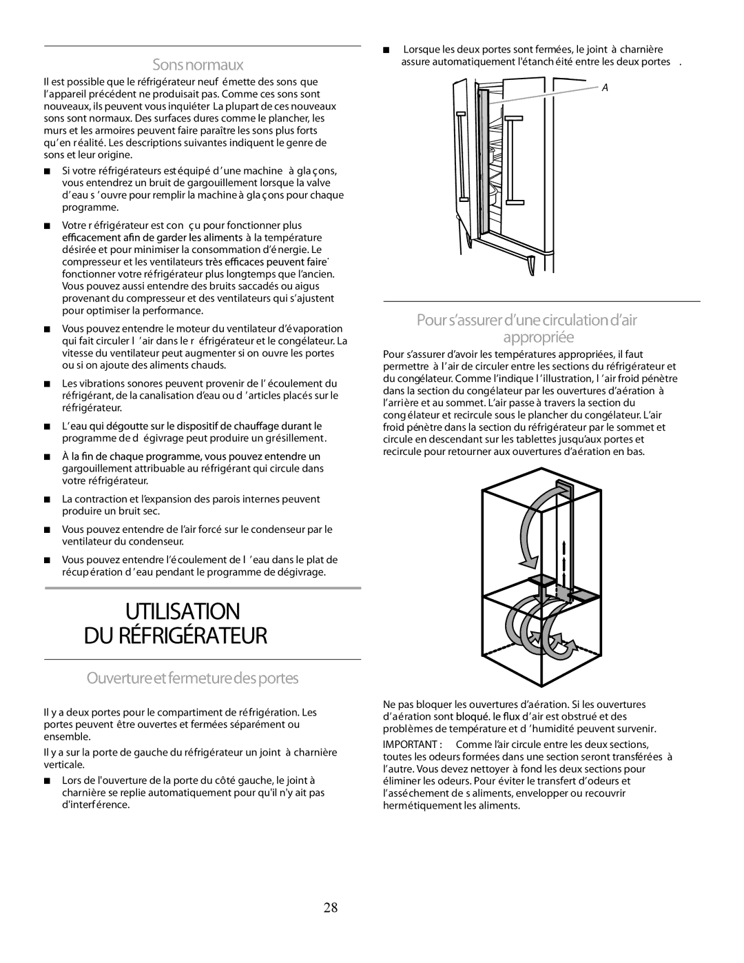 Marvel Group 36 PRO+ manual Utilisation DU Réfrigérateur, Sonsnormaux, Ouvertureetfermeturedesportes 